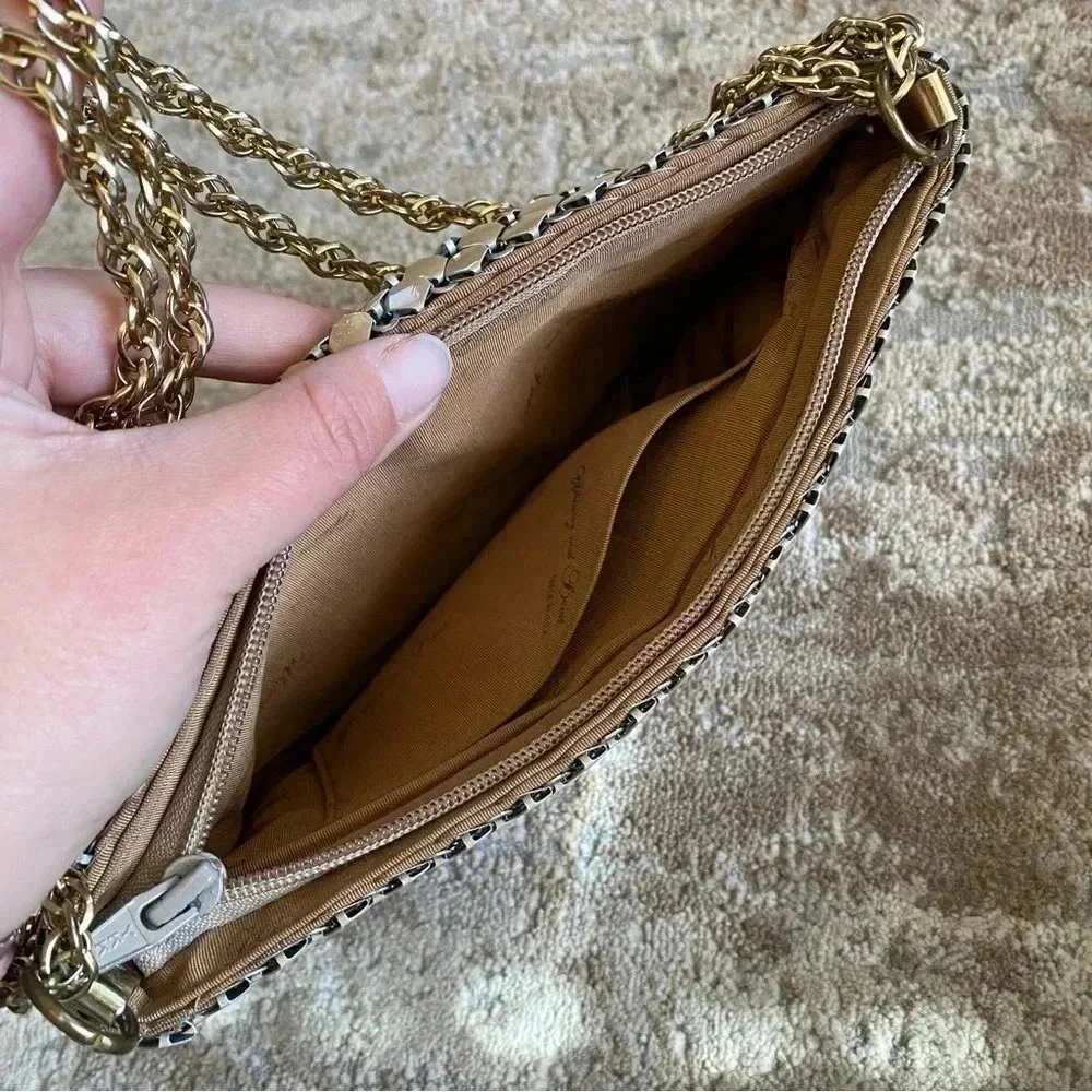 Whiting & Davis Vintage Mesh Metal Purse Shoulder Bag Gold Chain Strap